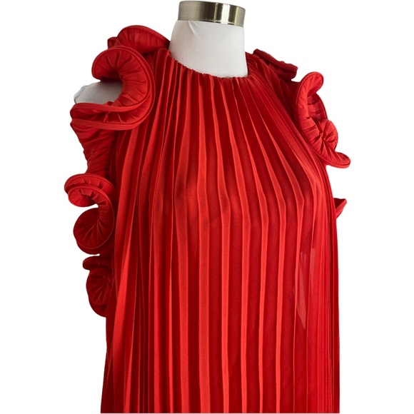 NEW Amur Red Pleated Ruffle Mini Mimi Dress - Picture 7 of 12